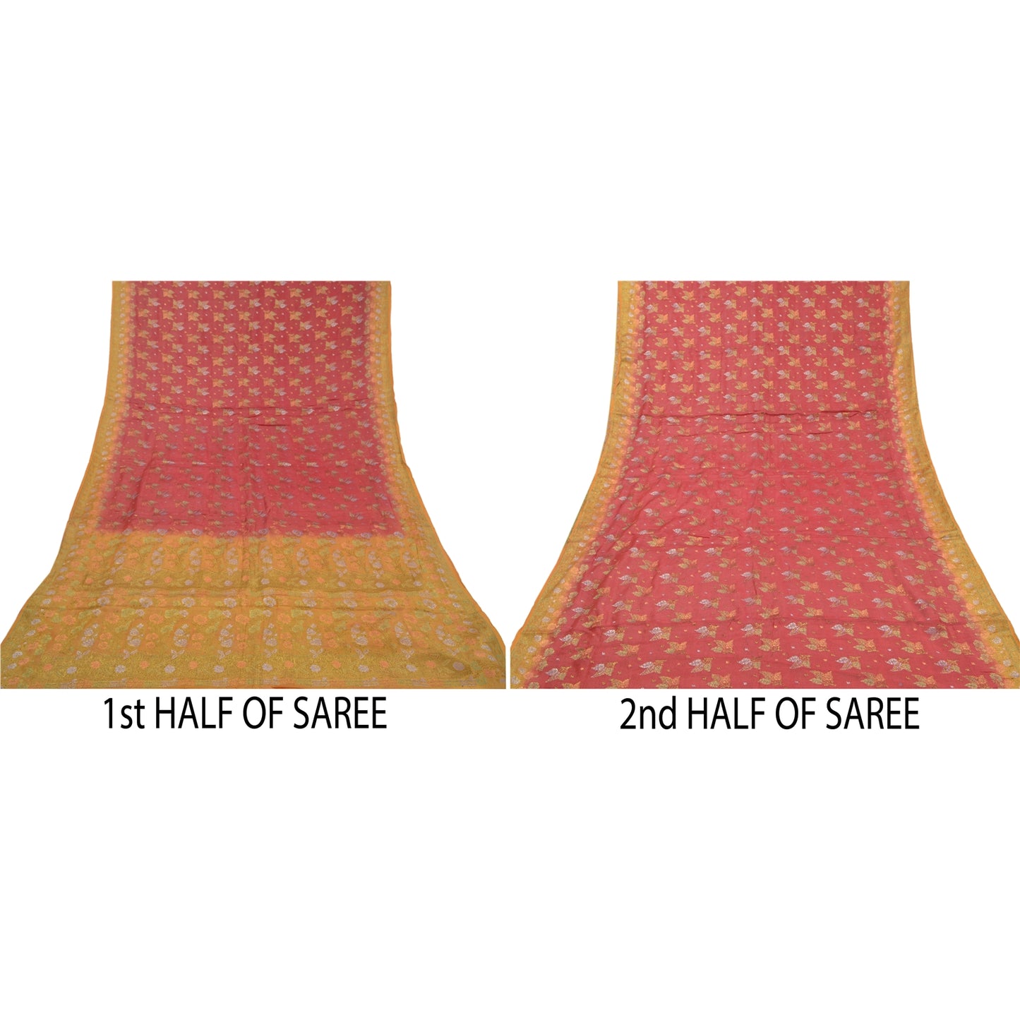 Sanskriti Vintage Dark Red Sarees 100% Pure Silk Woven Sari 5 Yard Craft Sustainable Fabric