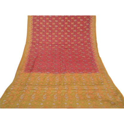 Sanskriti Vintage Dark Red Sarees 100% Pure Silk Woven Sari 5 Yard Craft Sustainable Fabric