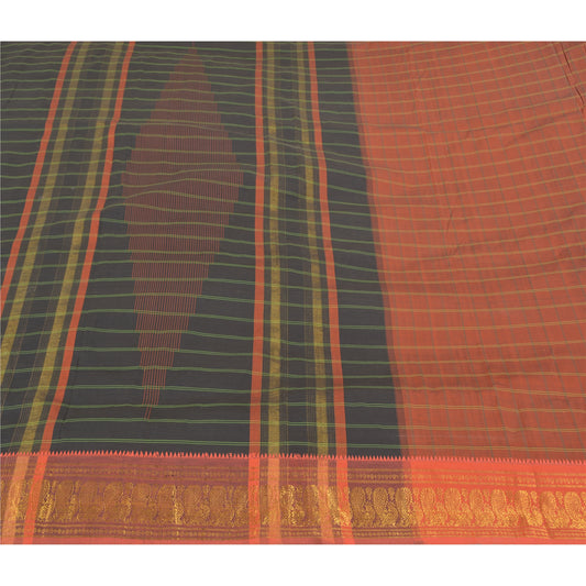 Sanskriti Vintage Black Sarees Blend Cotton Woven Chettinad/Kandangi Sari Sustainable Fabric
