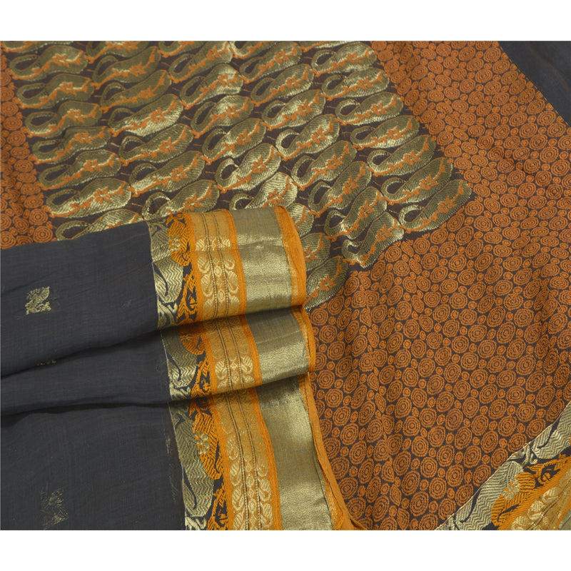Sanskriti Vintage Black Indian Sarees Pure Cotton Handwoven Premium Sari Sustainable Fabric