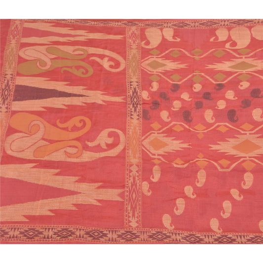 Sanskriti Vintage Dark Red Sarees 100% Pure Silk Handwoven Sari Craft Sustainable Fabric