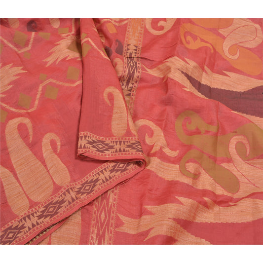 Sanskriti Vintage Dark Red Sarees 100% Pure Silk Handwoven Sari Craft Sustainable Fabric