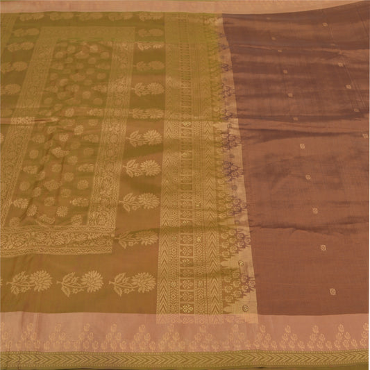 Sanskriti Vintage Green Sarees 100% Pure Silk Woven Sari Premium Craft Sustainable Fabric