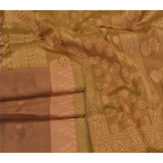 Sanskriti Vintage Green Sarees 100% Pure Silk Woven Sari Premium Craft Sustainable Fabric