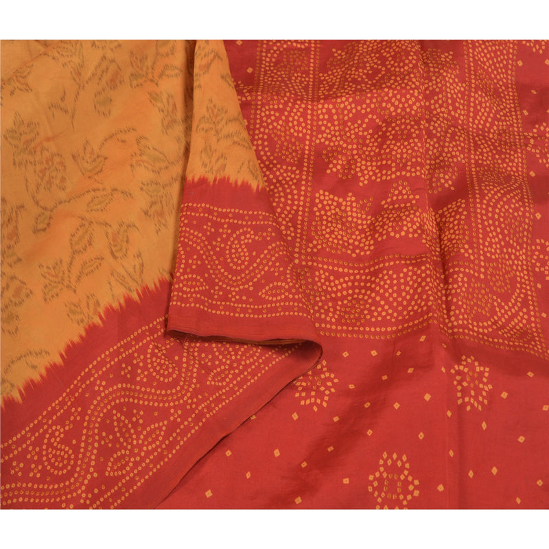 Sanskriti Vintage Dark Red Indian Sarees Art Silk Bandhani Printed Sari Sustainable Fabric