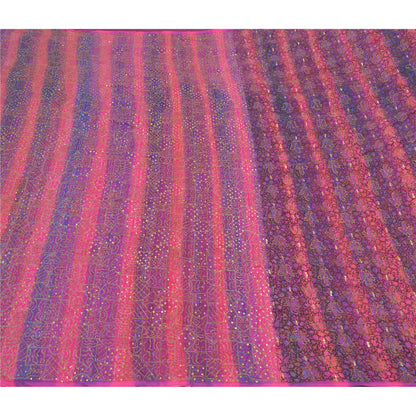 Sanskriti Vintage Pink Sarees 100% Pure Silk Hand Beaded Sari Premium Sustainable Fabric