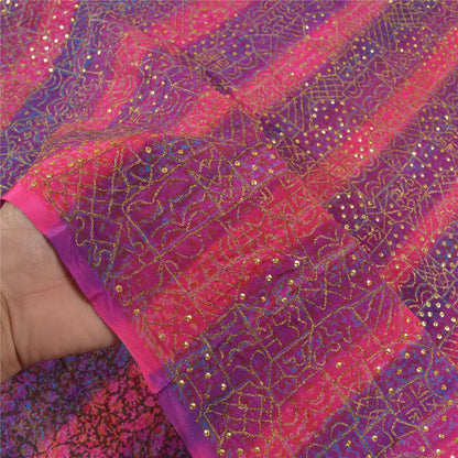 Sanskriti Vintage Pink Sarees 100% Pure Silk Hand Beaded Sari Premium Sustainable Fabric