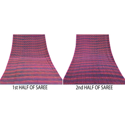 Sanskriti Vintage Pink Sarees 100% Pure Silk Hand Beaded Sari Premium Sustainable Fabric