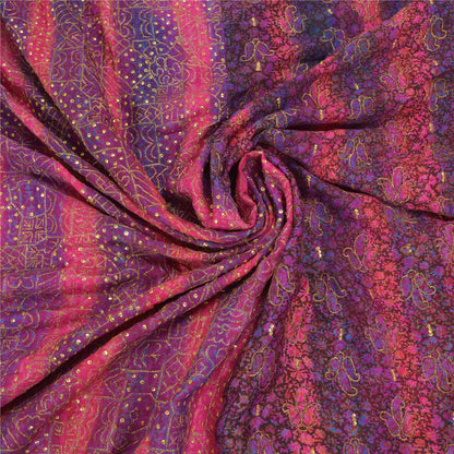 Sanskriti Vintage Pink Sarees 100% Pure Silk Hand Beaded Sari Premium Sustainable Fabric