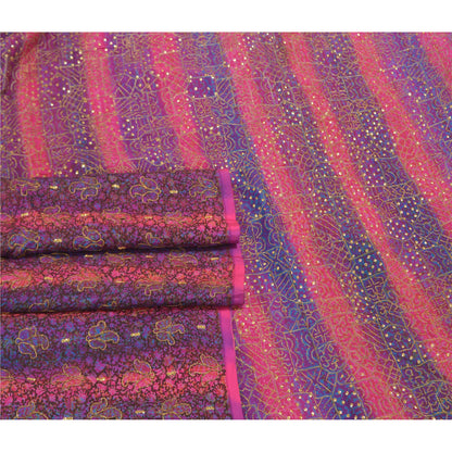 Sanskriti Vintage Pink Sarees 100% Pure Silk Hand Beaded Sari Premium Sustainable Fabric