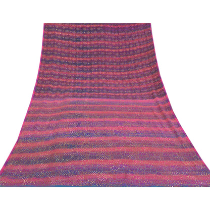 Sanskriti Vintage Pink Sarees 100% Pure Silk Hand Beaded Sari Premium Sustainable Fabric