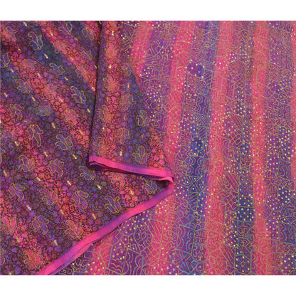 Sanskriti Vintage Pink Sarees 100% Pure Silk Hand Beaded Sari Premium Sustainable Fabric