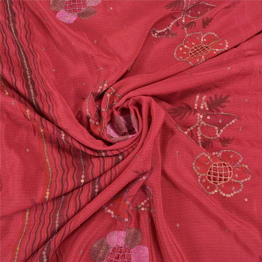 Sanskriti Vintage Dark Red Sarees 100% Pure Silk Hand Beaded Premium Sari Sustainable Fabric