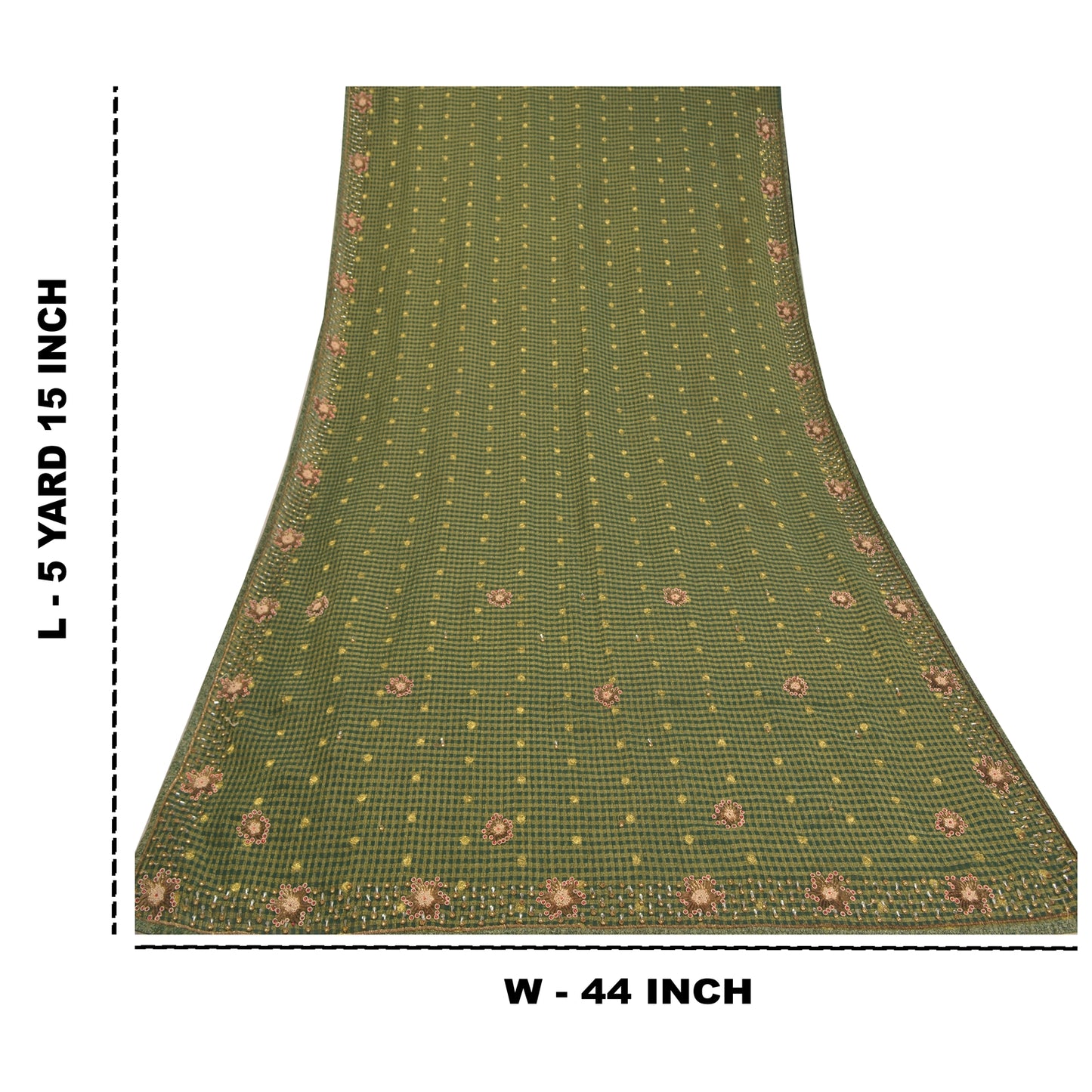 Sanskriti Vintage Green Indian Sarees Cotton Hand Beaded Woven Sari Sustainable Fabric