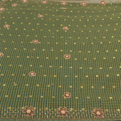 Sanskriti Vintage Green Indian Sarees Cotton Hand Beaded Woven Sari Sustainable Fabric