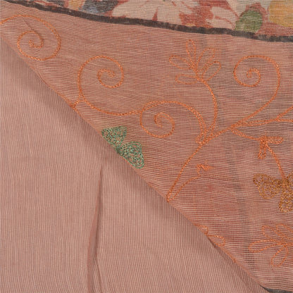 Sanskriti Vintage Brown Sarees Pure Kota Doria Hand Embroidered Sari Sustainable Fabric