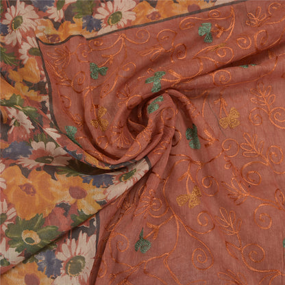 Sanskriti Vintage Brown Sarees Pure Kota Doria Hand Embroidered Sari Sustainable Fabric