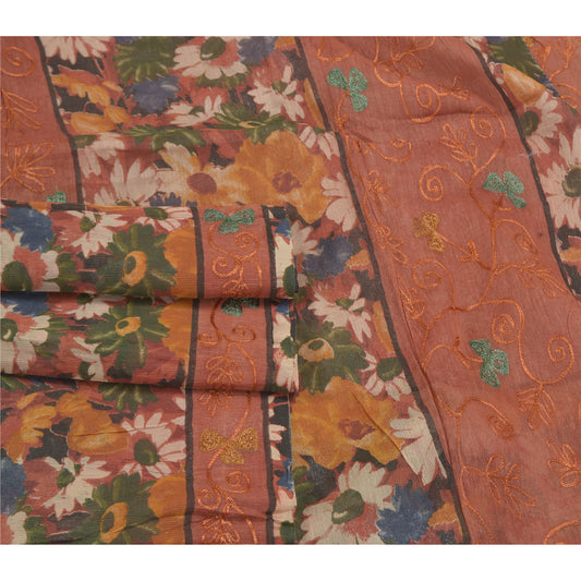 Sanskriti Vintage Brune Sarier Ren Kota Doria Håndbroderet Sari Bæredygtigt Stoff