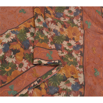 Sanskriti Vintage Brown Sarees Pure Kota Doria Hand Embroidered Sari Sustainable Fabric