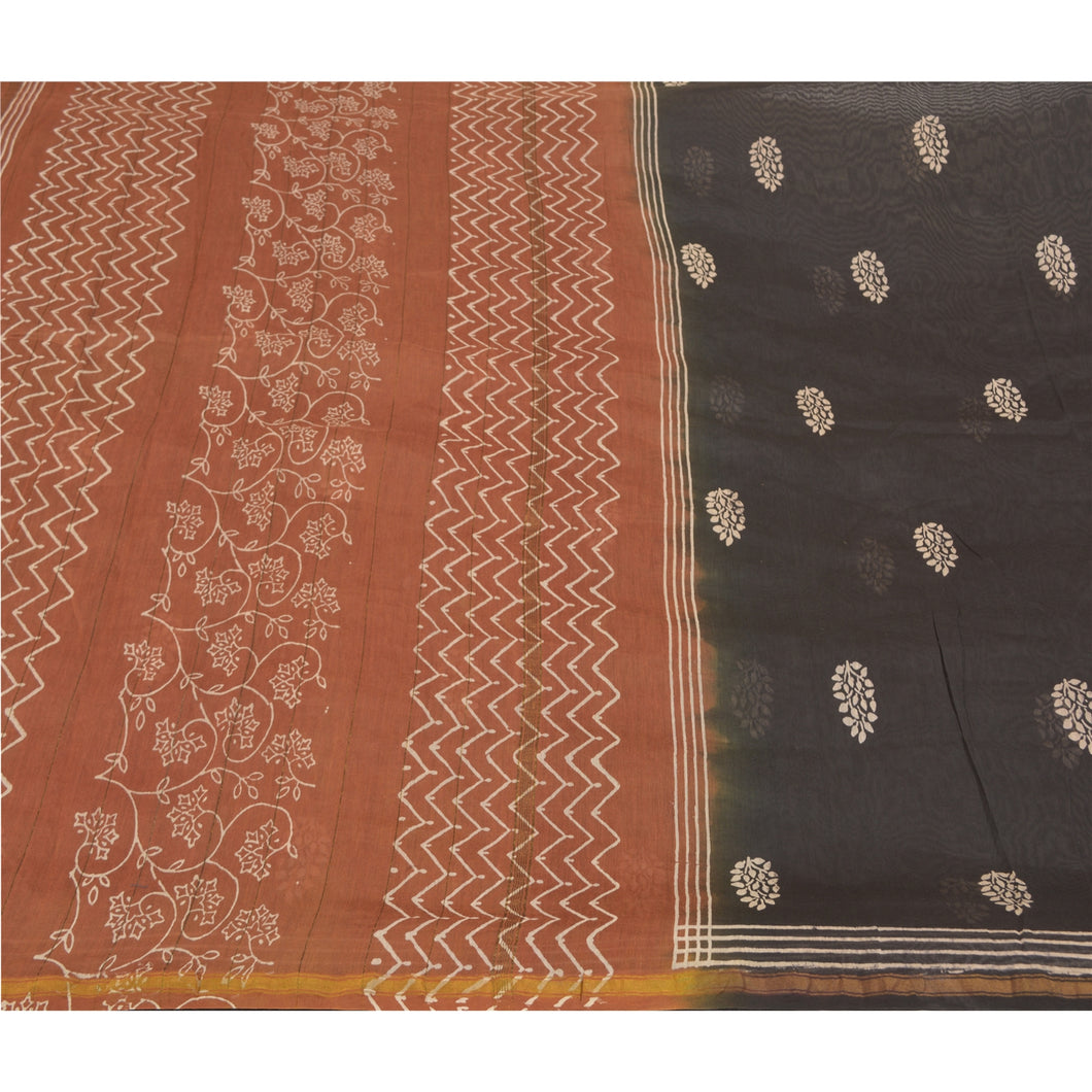 Sanskriti Vintage Black Sarees 100% Pure Cotton Sari Craft 5 Yard Fabric