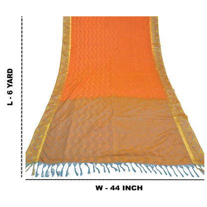Sanskriti Vintage Orange Indiske Sarees Kunstsilke Vævet Premium Sari Håndværk Bæredygtigt Stoff