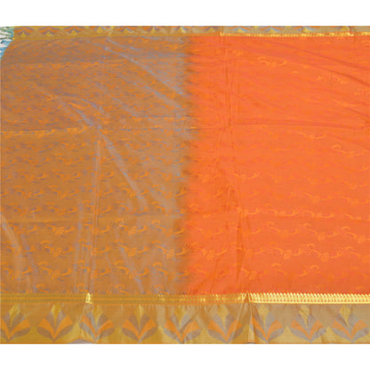 Sanskriti Vintage Orange Indiske Sarees Kunstsilke Vævet Premium Sari Håndværk Bæredygtigt Stoff