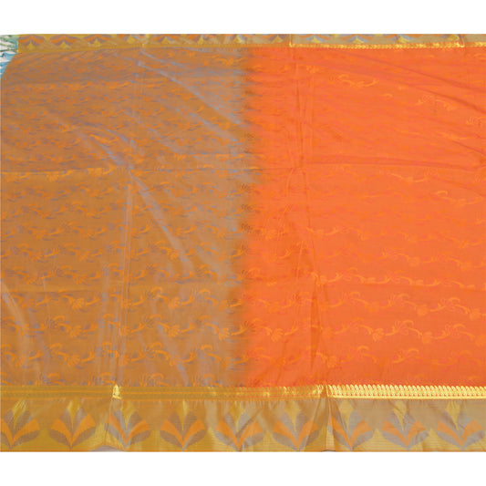 Sanskriti Vintage Orange Indian Sarees Art Silk Woven Premium Sari Craft Sustainable Fabric