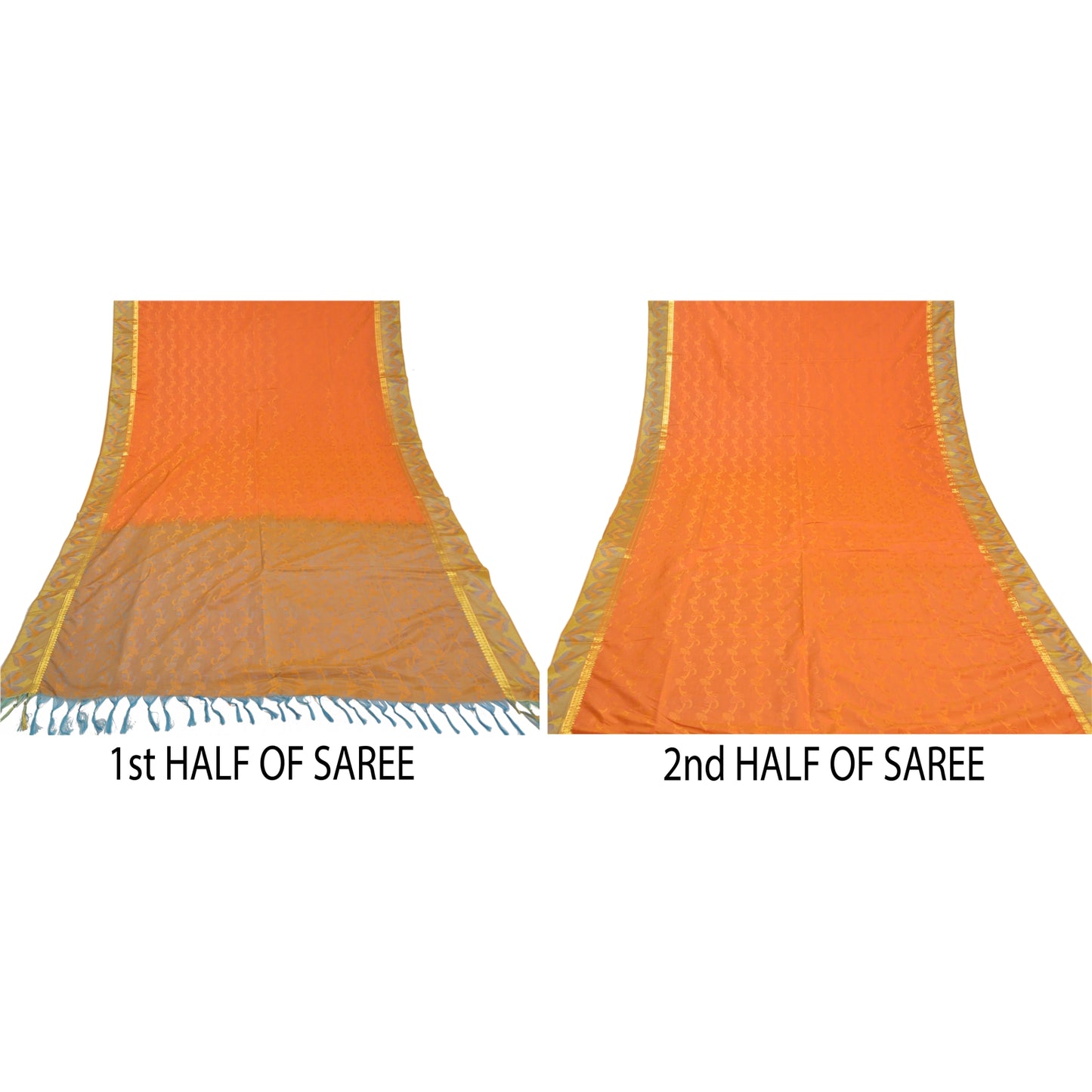 Sanskriti Vintage Orange Indiske Sarees Kunstsilke Vævet Premium Sari Håndværk Bæredygtigt Stoff