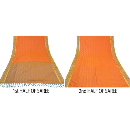 Sanskriti Vintage Orange Indiske Sarees Kunstsilke Vævet Premium Sari Håndværk Bæredygtigt Stoff