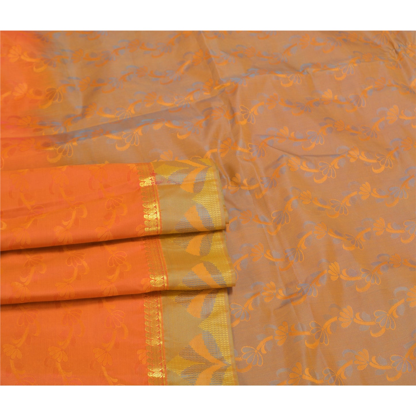 Sanskriti Vintage Orange Indiske Sarees Kunstsilke Vævet Premium Sari Håndværk Bæredygtigt Stoff