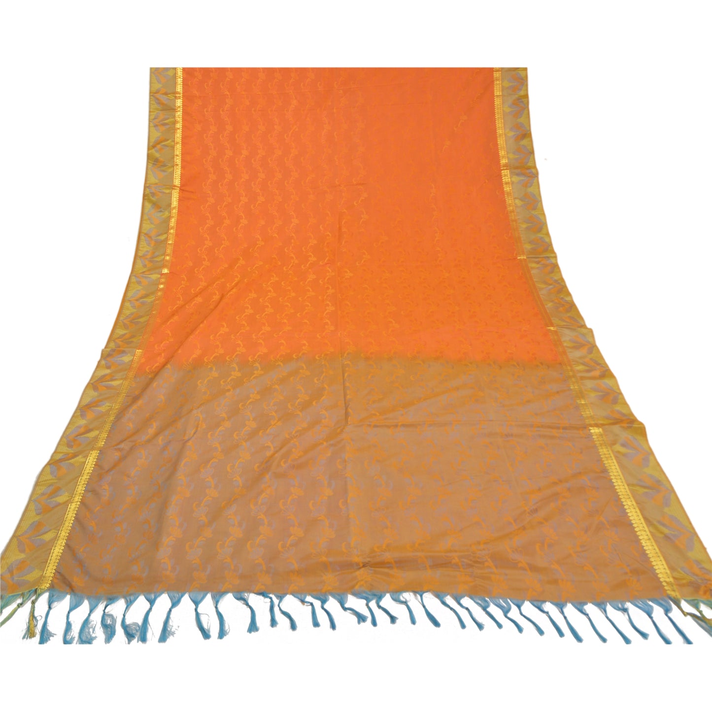 Sanskriti Vintage Orange Indiske Sarees Kunstsilke Vævet Premium Sari Håndværk Bæredygtigt Stoff