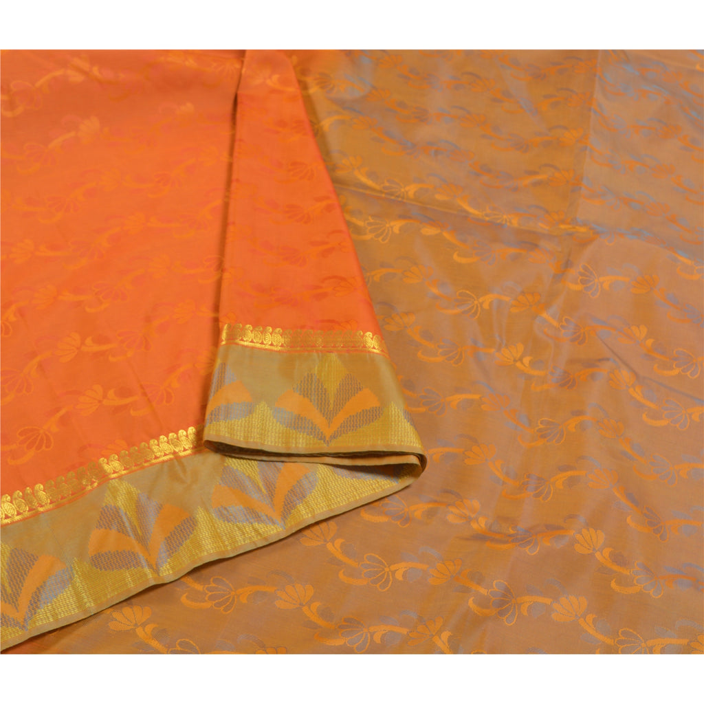 Sanskriti Vintage Orange Indiske Sarees Kunstsilke Vævet Premium Sari Håndværk Bæredygtigt Stoff