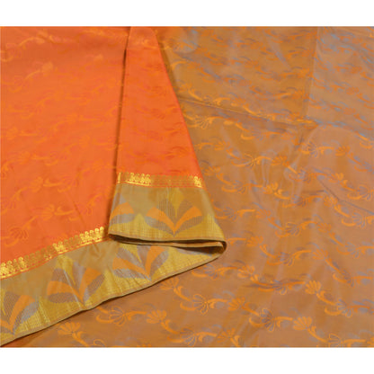 Sanskriti Vintage Orange Indiske Sarees Kunstsilke Vævet Premium Sari Håndværk Bæredygtigt Stoff