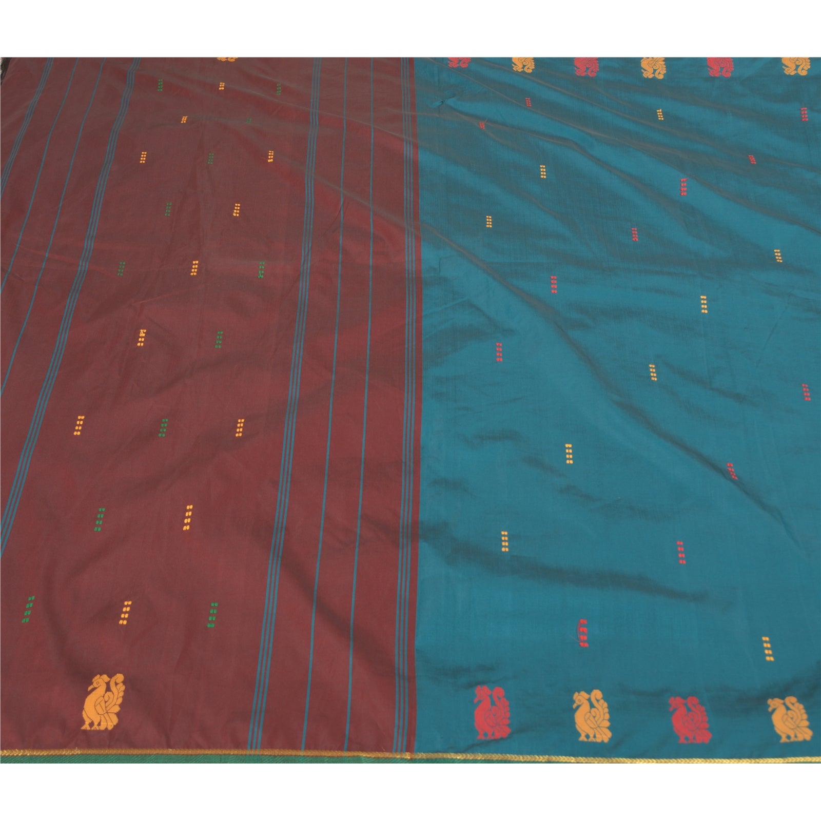 Sanskriti Vintage Grønne Sarees Kunstsilke Håndvævet Påfugl Premium Sari Bæredygtigt Stof