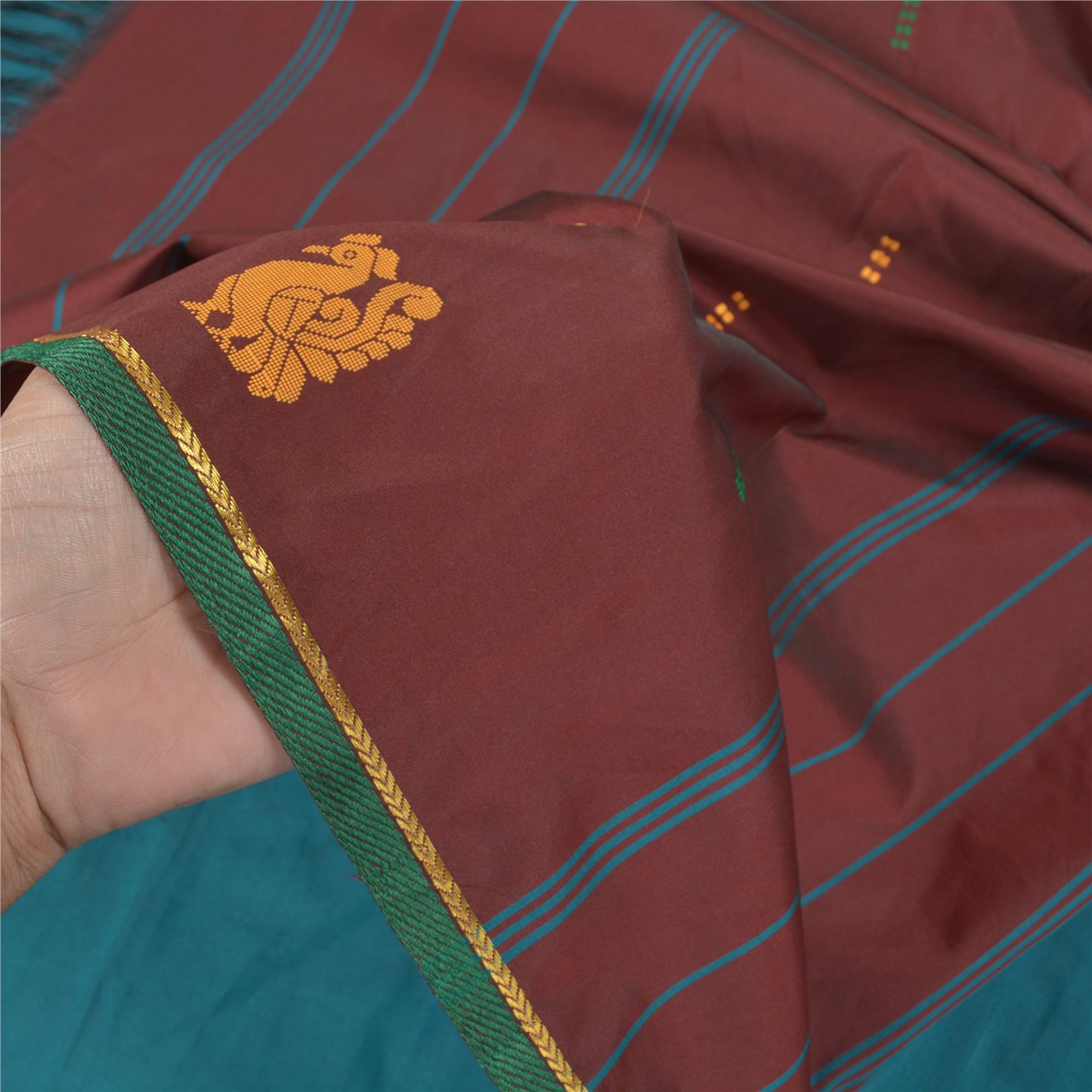 Sanskriti Vintage Grønne Sarees Kunstsilke Håndvævet Påfugl Premium Sari Bæredygtigt Stof