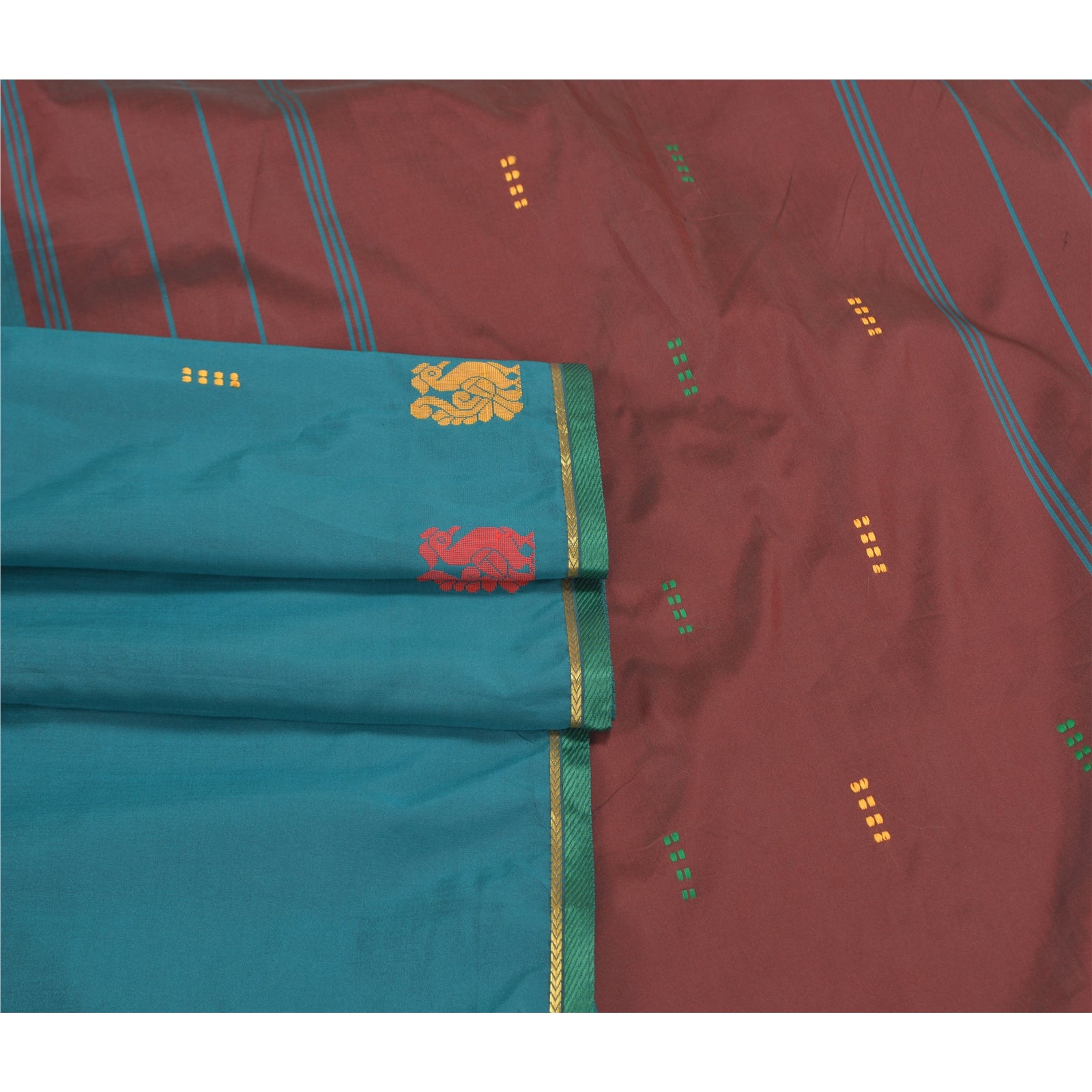 Sanskriti Vintage Grønne Sarees Kunstsilke Håndvævet Påfugl Premium Sari Bæredygtigt Stof