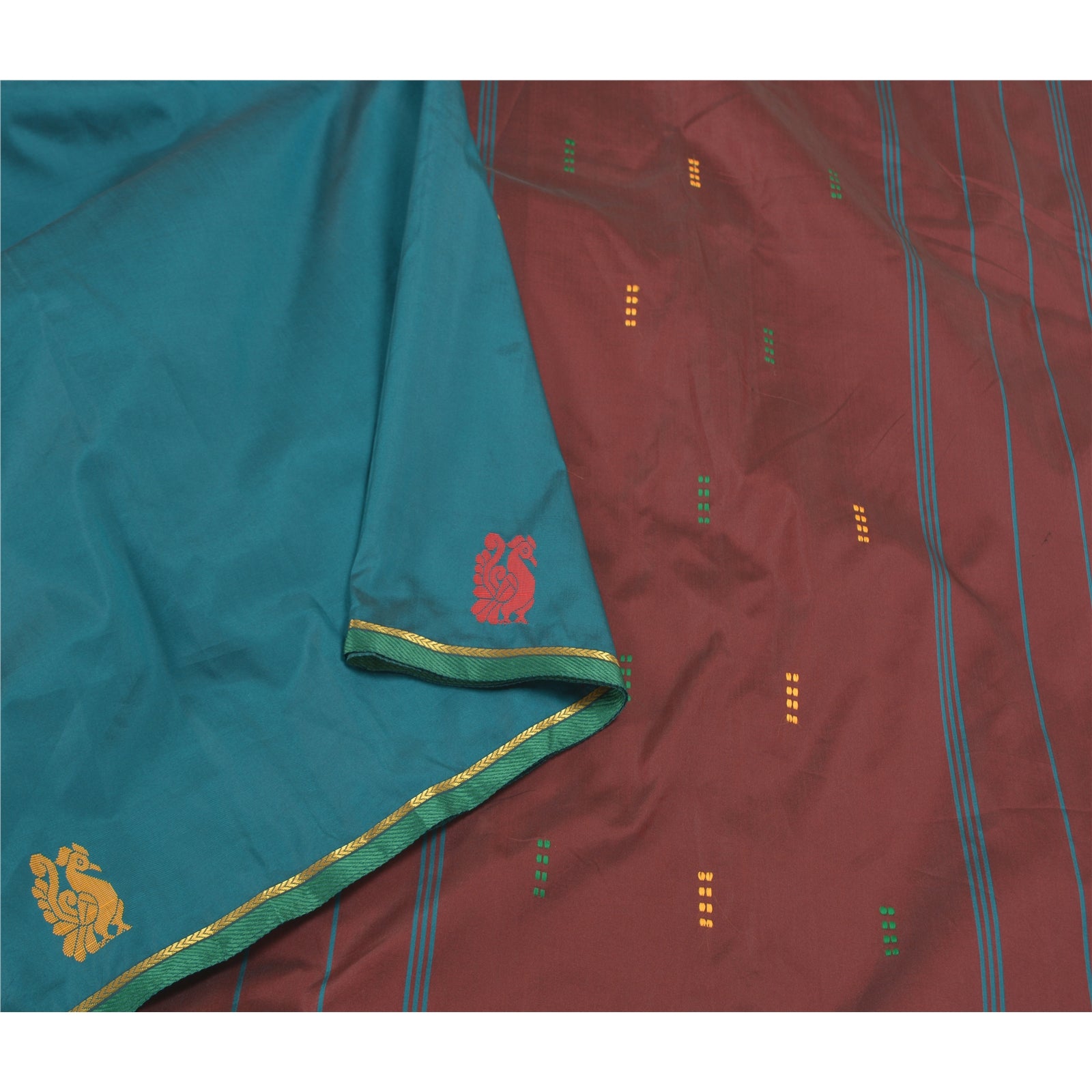 Sanskriti Vintage Grønne Sarees Kunstsilke Håndvævet Påfugl Premium Sari Bæredygtigt Stof