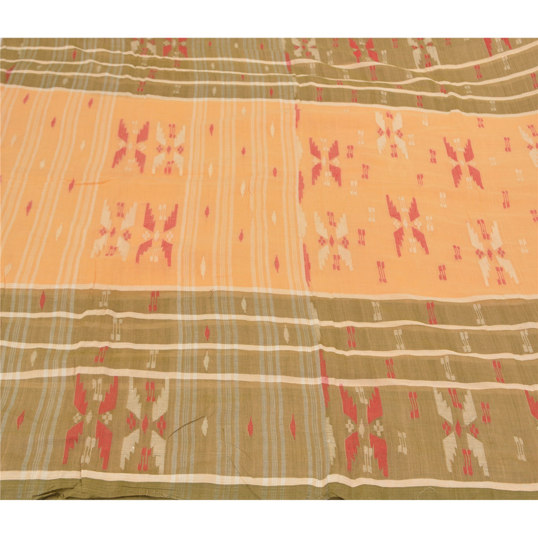 Sanskriti Vintage Peach Sarees Pure Cotton Handwoven Bengali Tant Sari Fabric
