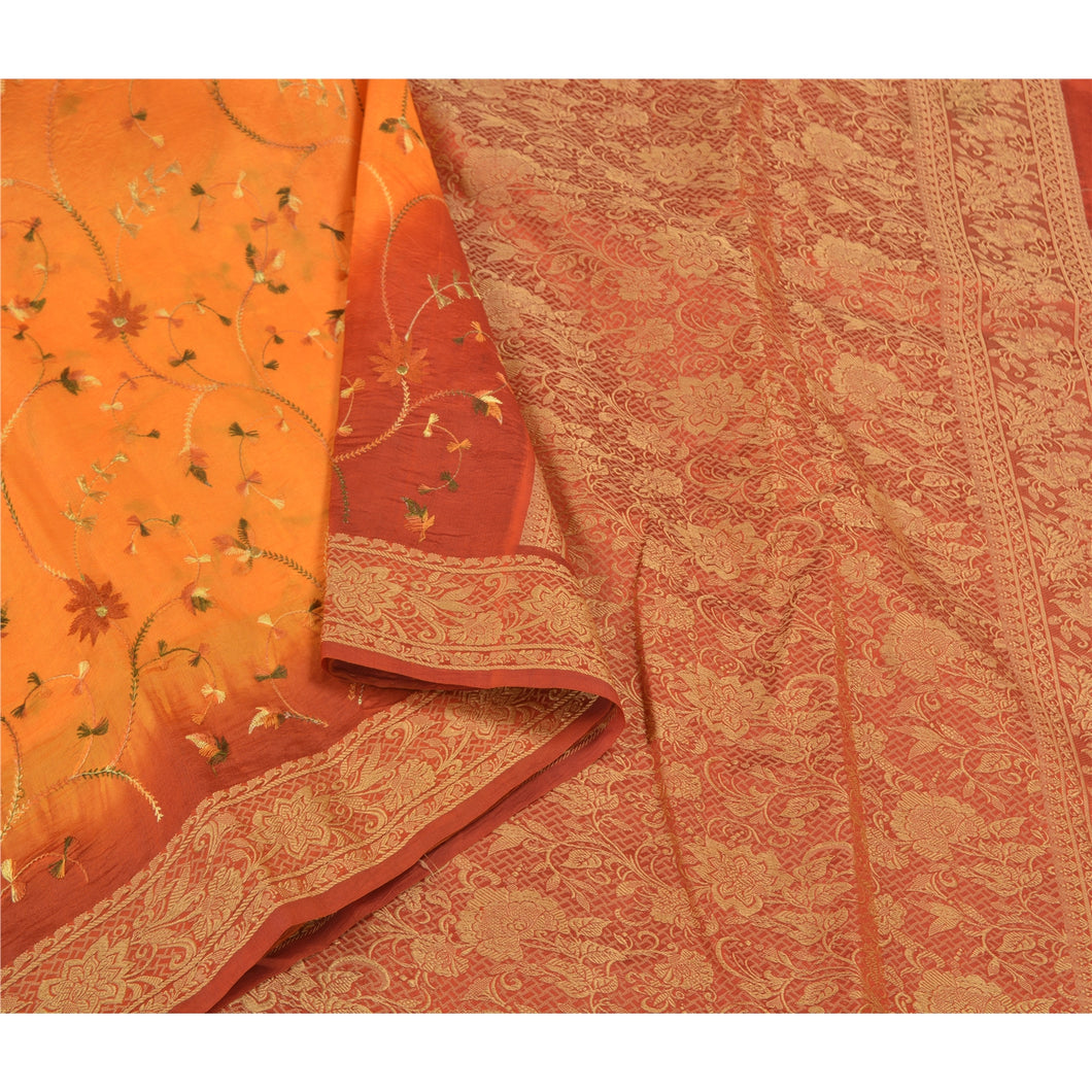 Sanskriti Vintage Saffron Sarees Pure Silk Embroidered Woven Premium Sari Fabric