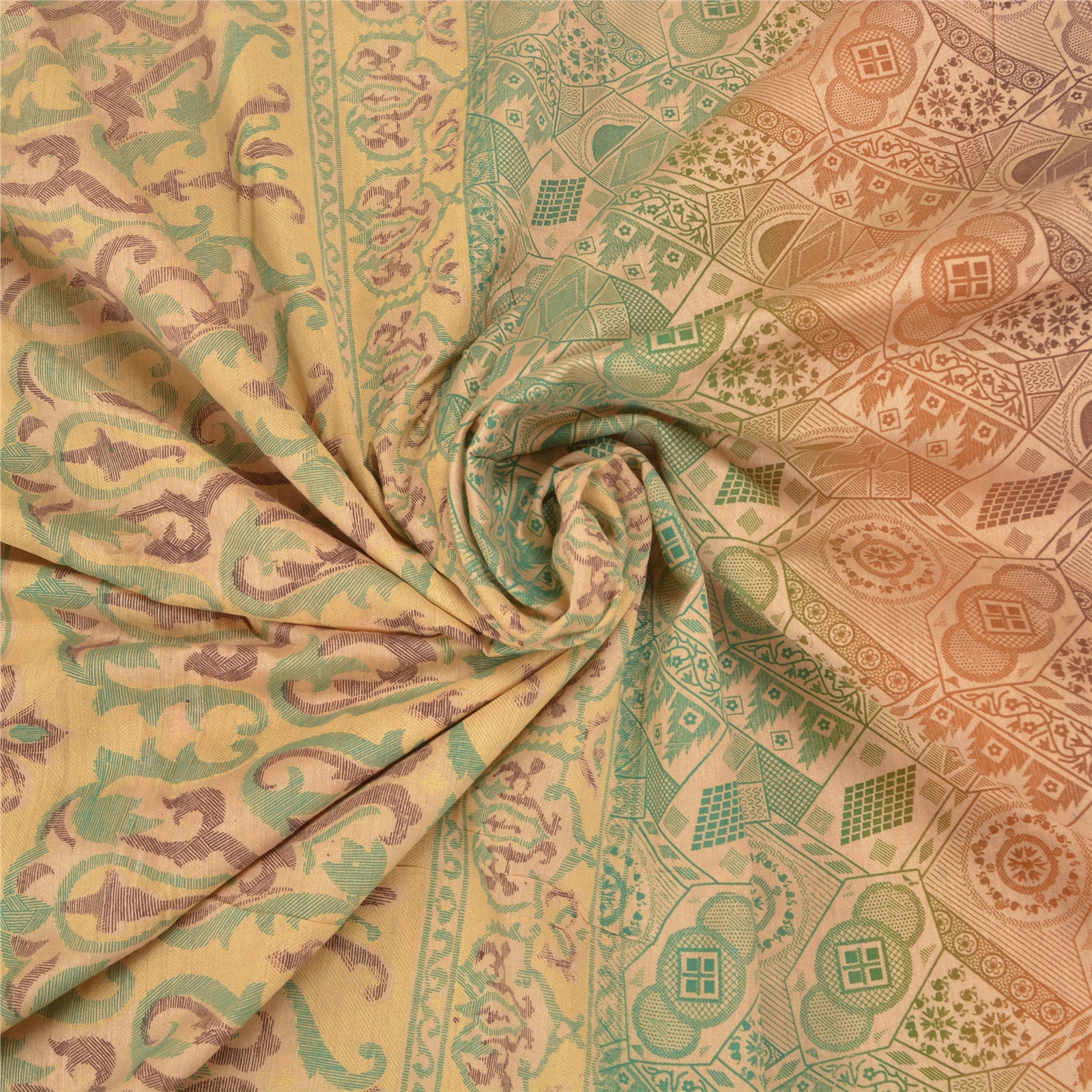 Sanskriti Vintage Sari Cotton Silk Indian Ivory Saree Printed Ethnic 6Yd Craft Fabric Bohemian Fabric For Dressmaking,Craft Supplies