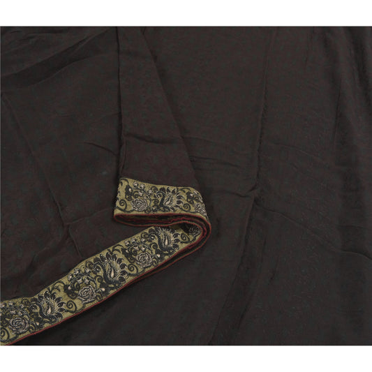 Sanskriti Vintage Dark Brown Sarees Blend Georgette Embroidered Sari Sustainable Fabric