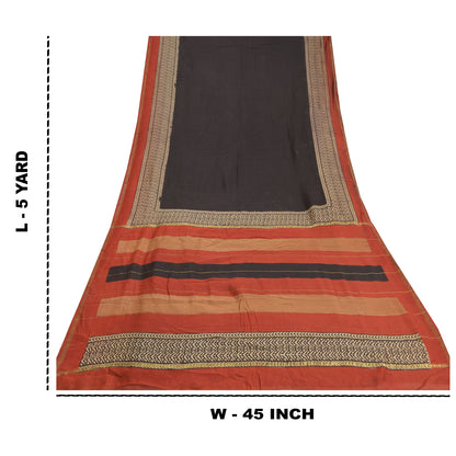 Sanskriti Vintage Black Indian Sarees Pure Cotton Printed Woven Sari Sustainable Fabric
