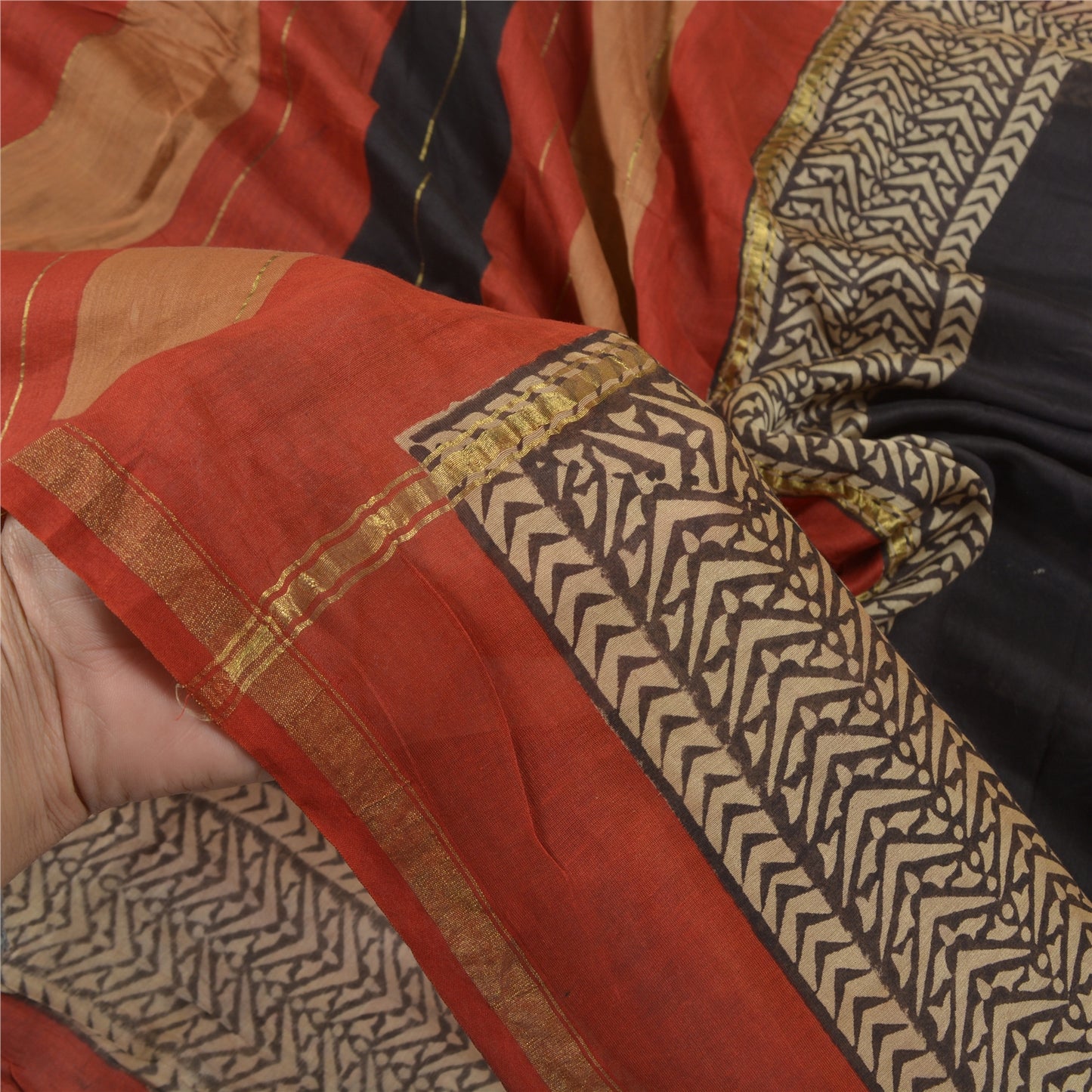 Sanskriti Vintage Black Indian Sarees Pure Cotton Printed Woven Sari Sustainable Fabric