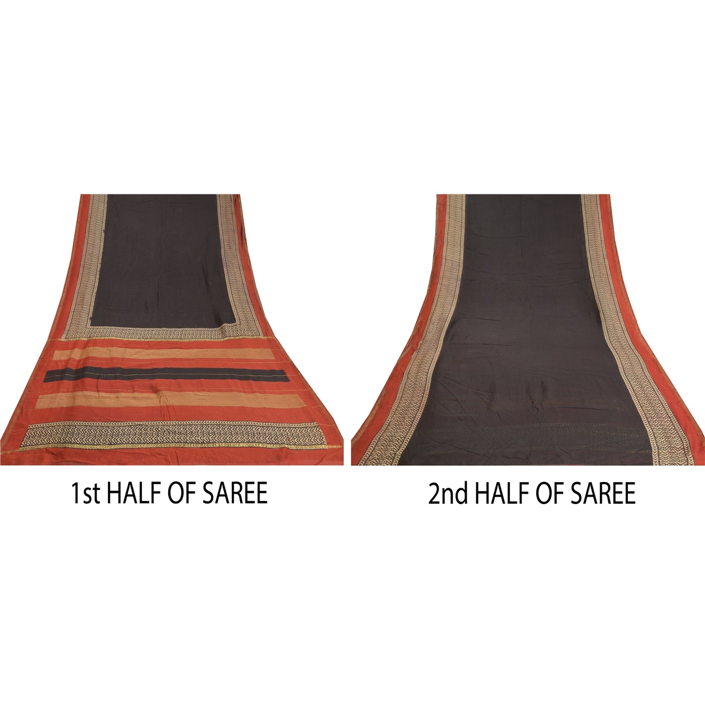 Sanskriti Vintage Black Indian Sarees Pure Cotton Printed Woven Sari Sustainable Fabric