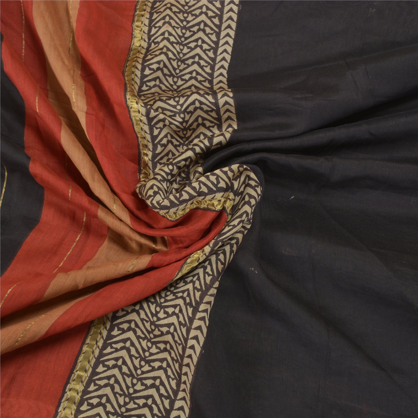 Sanskriti Vintage Black Indian Sarees Pure Cotton Printed Woven Sari Sustainable Fabric