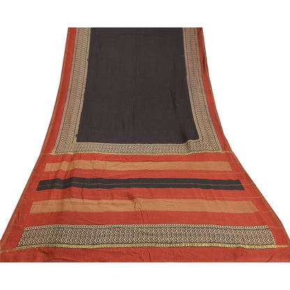 Sanskriti Vintage Black Indian Sarees Pure Cotton Printed Woven Sari Sustainable Fabric
