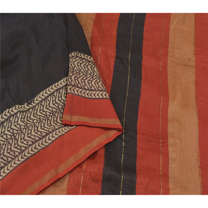 Sanskriti Vintage Black Indian Sarees Pure Cotton Printed Woven Sari Sustainable Fabric