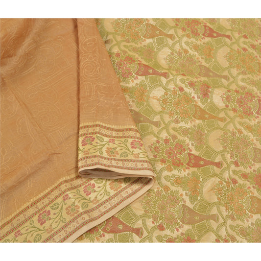 Sanskriti Vintage Ivory Sarees 100% Pure Silk Woven Premium Sari Craft Sustainable Fabric
