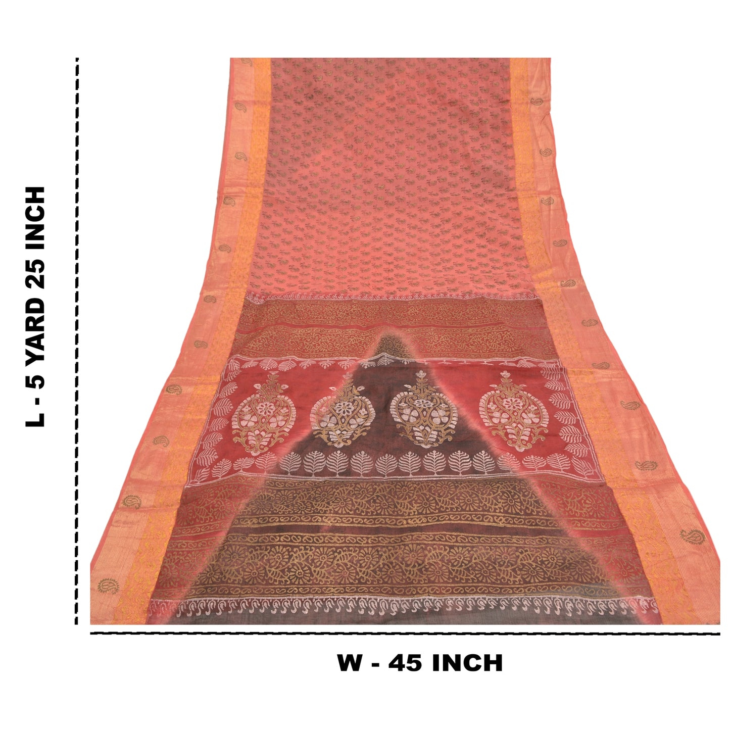 Sanskriti Vintage Peach Sarees Pure Cotton Hand Painted Premium Sari Sustainable Fabric