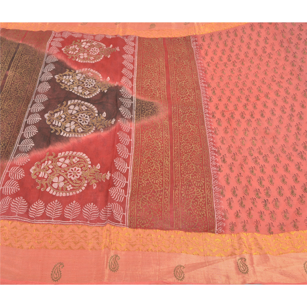 Sanskriti Vintage Peach Sarees Pure Cotton Hand Painted Premium Sari Fabric